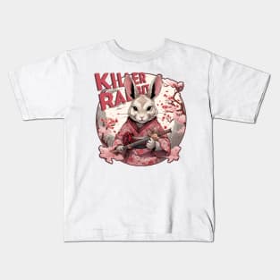 Killer Bunny Samurai Portrait in Cherry Blossom Tree Kids T-Shirt